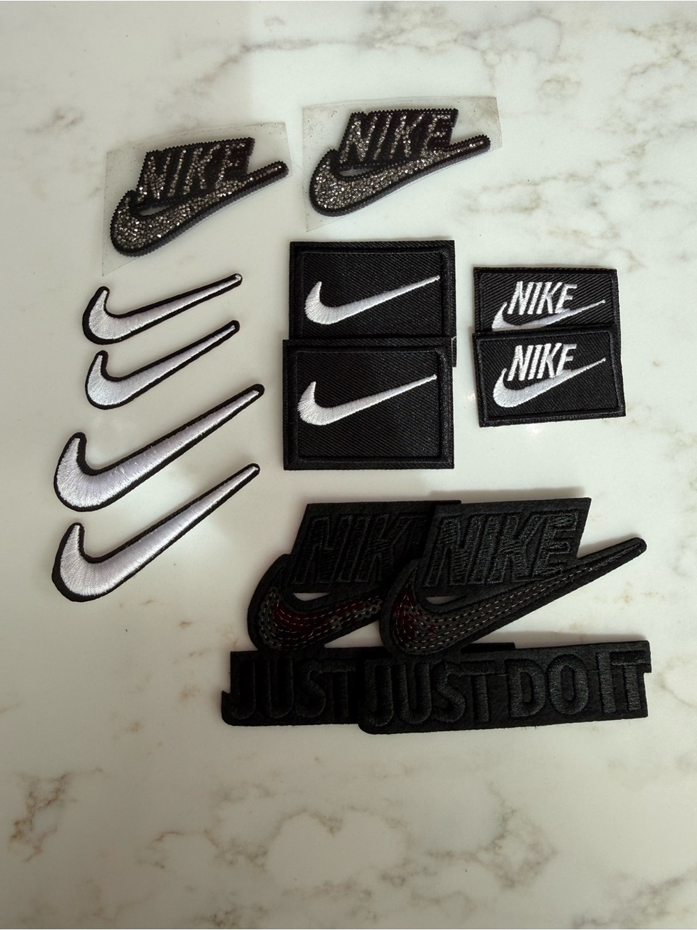 Hand Crafted Black & White Iron on Logo Patch Set